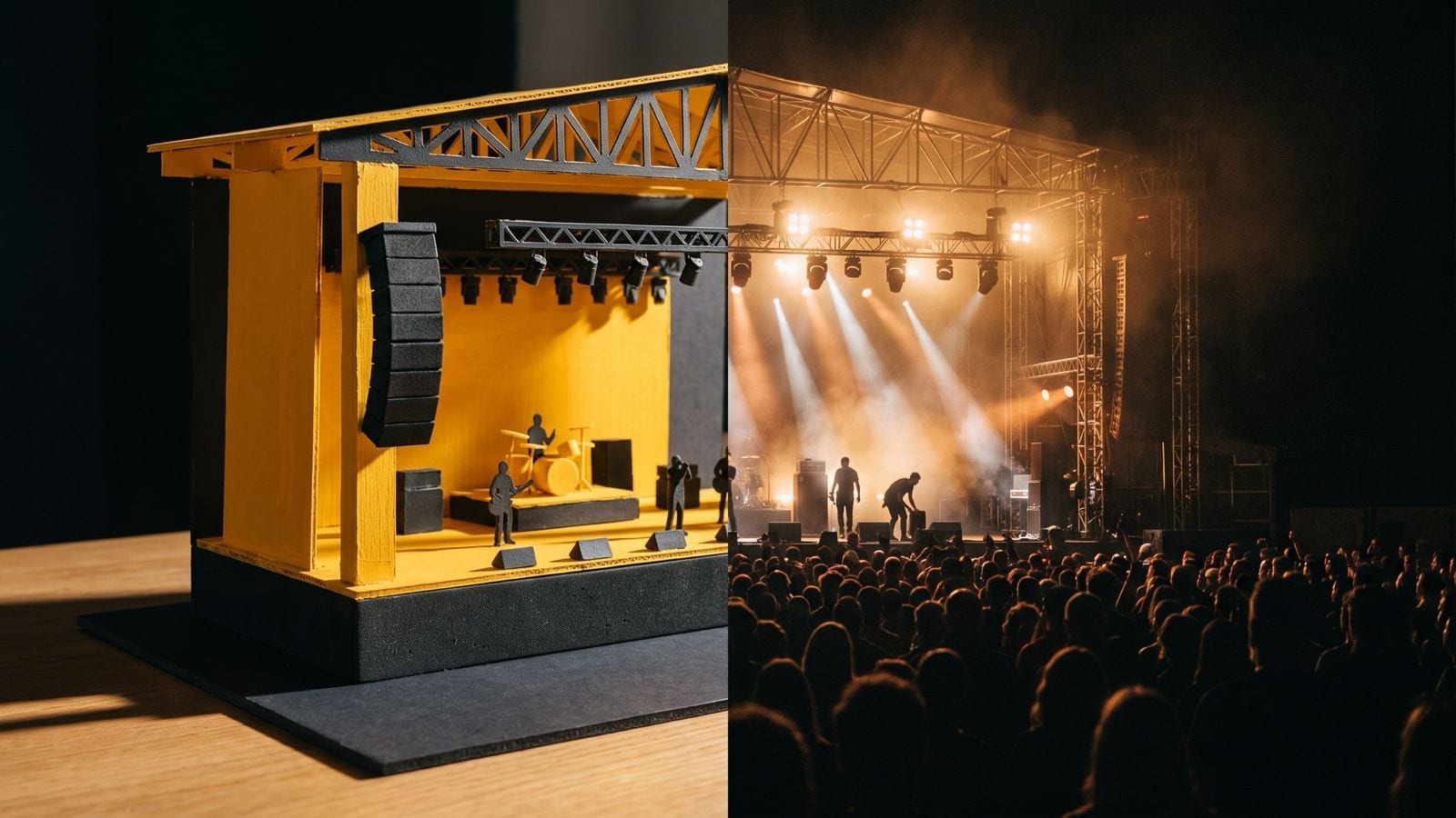 A miniature stage that blends into a real concert